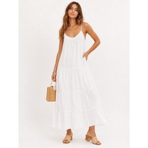 NWT Show Me‎ Your Mumu Maxi Dress Women S White Gauze Tiered Boho Flowy Pockets